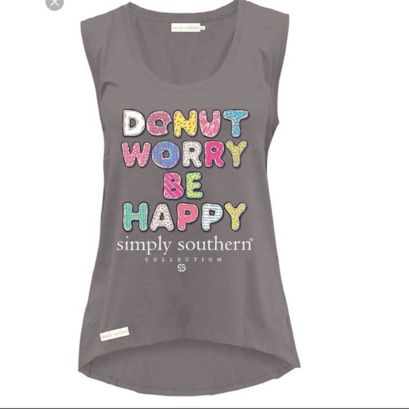 Simply Southern Tank Top “Donut Worry Be Happy” Tee | Grey/Multi | S - Picture 12 of 12